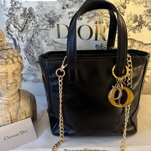 Dior Black Tote with Gold Chain Accents